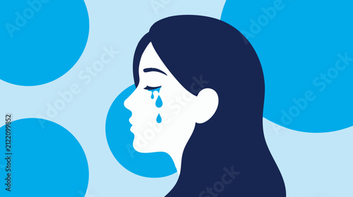 Fotografie Side profile illustration of a crying woman, depicting sadness and depression