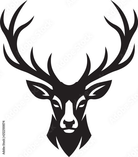 Majestic Deer Head with Large Antlers Vector Silhouette Icon