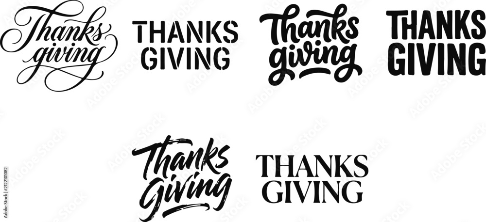 Fototapeta premium Set of thanksgiving hand lettering and typography graphic designs with lettering