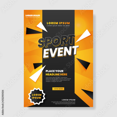 Sport event poster template with geometric triangle abstract orange background