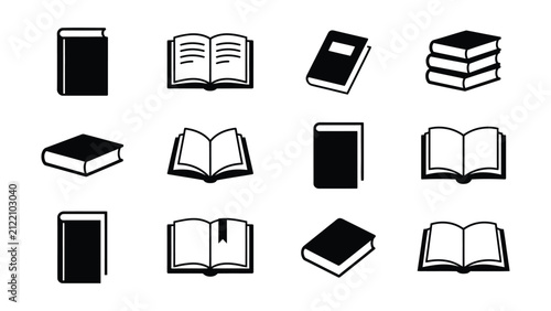 Foto Collection of various illustrated book and reading icons with transparent backgr
