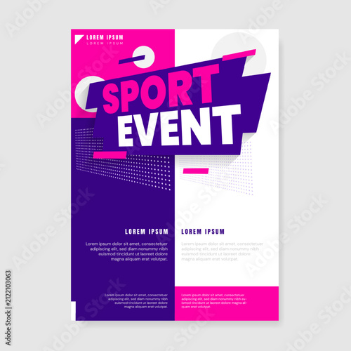 Sport event flyer template with purple abstract geometric design elements