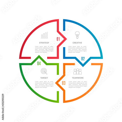 Infographic circular process chart with four steps for business strategy