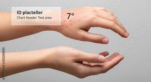 Medical illustration showing skin condition on human hands with information