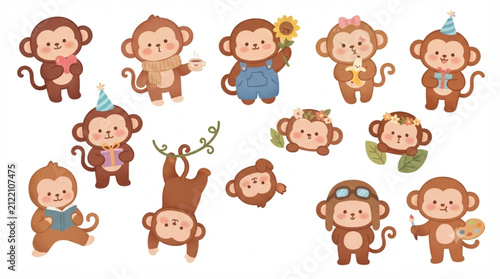 Happy Monkey Character on White Background