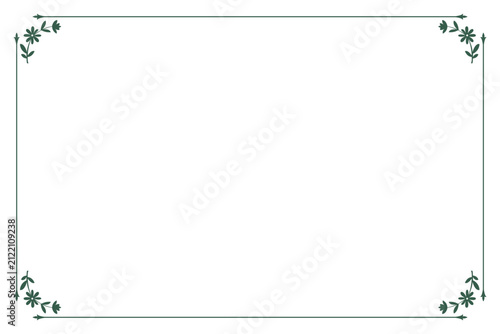 Elegant Green Floral Frame with Corner Flower Elements. Design print for greeting cards, wedding invitations, restaurant menu, royal certificates. 1