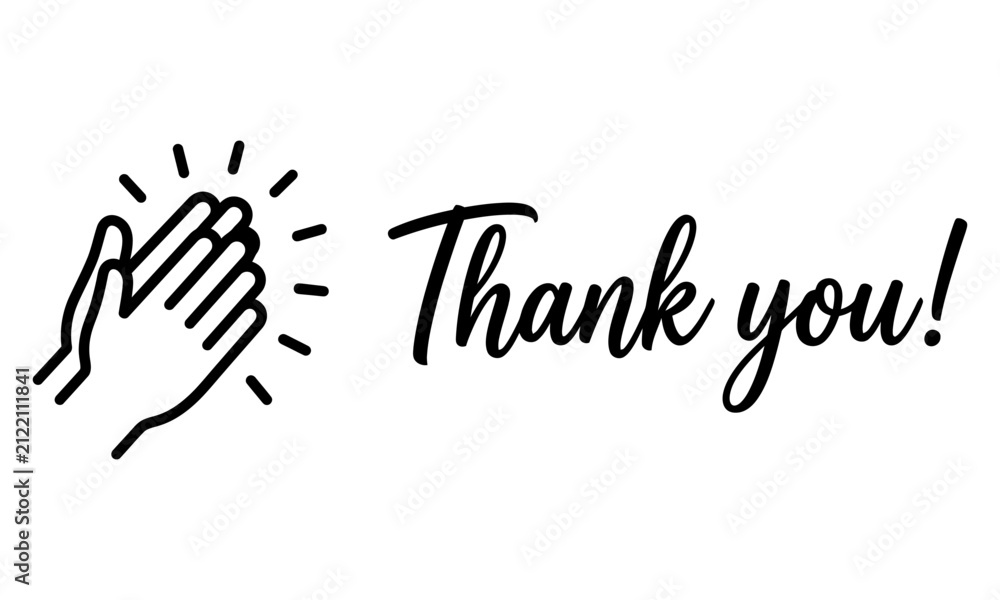 Obraz premium Thank You Typography with Clapping Hands Line Art Illustration Isolated on White Background