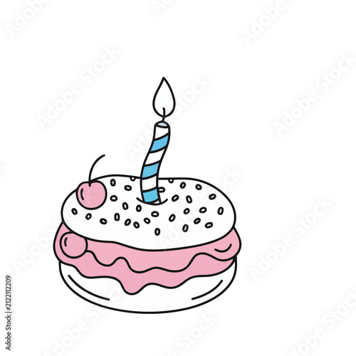 Birthday cake with candle and cherry