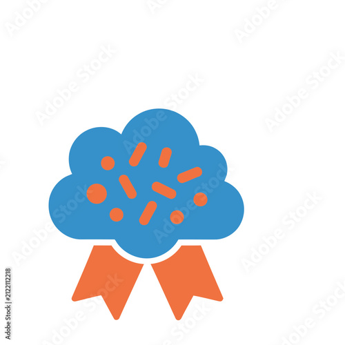 Blue cloud with orange dots and stripes and ribbon