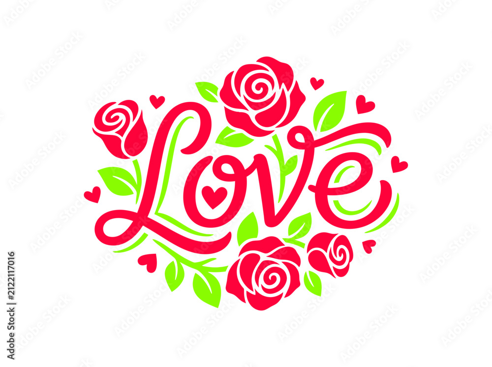 Photography Poster Love message with roses and leaves | Wall Art