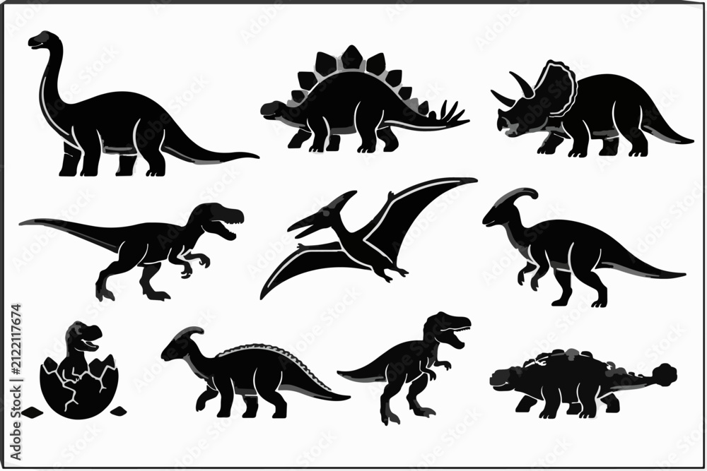 Obraz premium Jurassic animal collection black silhouette graphic set