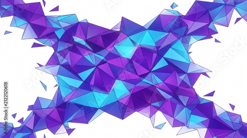 Abstract purple and cyan polygon mesh background. Geometric crystal structure wallpaper design.
