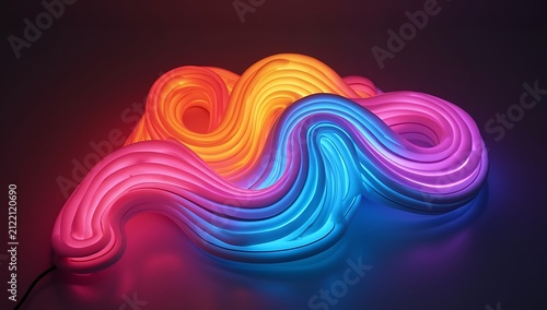 Vibrant Neon Light Sculpture Abstract Design.