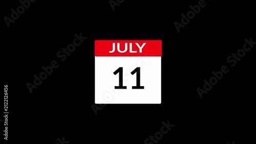 Calendar Animation Video of July Month with Transparent Background, Animated July Month Calendar, Monthly Calendar Animation for Presentations and Schedules, New Year Calendar.