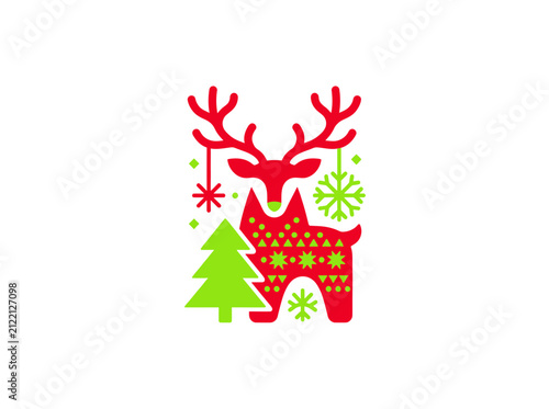 Festive Reindeer and Christmas Tree Icon