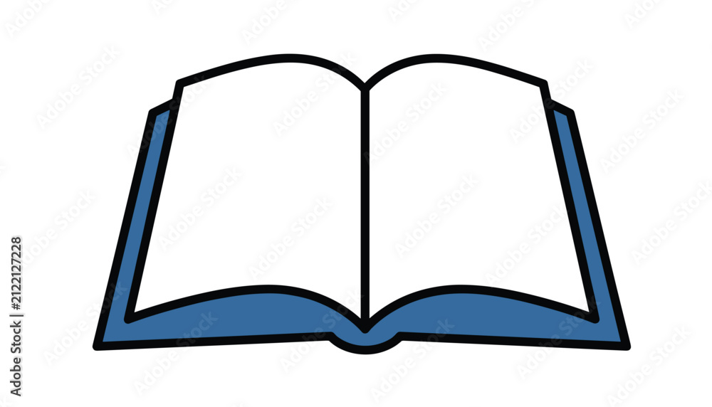 Fototapeta premium Open book illustration with a dark blue cover and blank pages symbolizes education, learning, and knowledge.