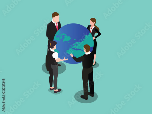 Global Business Teamwork and Worldwide Connection Concept 3d isometric vector illustration