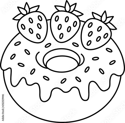 фотографія Cute strawberry donut coloring picture, educational material.