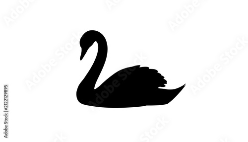 Black swan silhouette on white background. Elegant bird icon for graphic design projects.