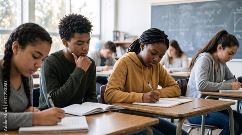 Étudiants concentrés pendant un examen en salle de classe