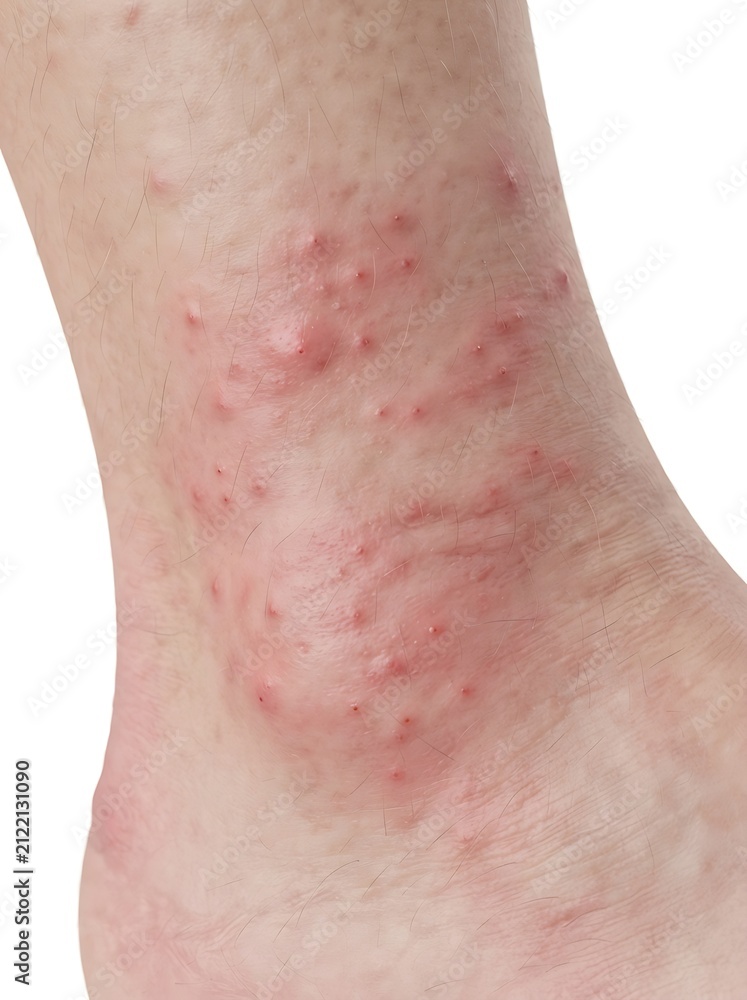 Fototapeta premium Medical image showing red skin rash and swelling on a human foot