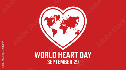 World Heart Day Poster with World Map and Heart Shape Icon