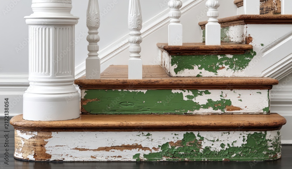Obraz premium Aged wooden staircase with distressed paint