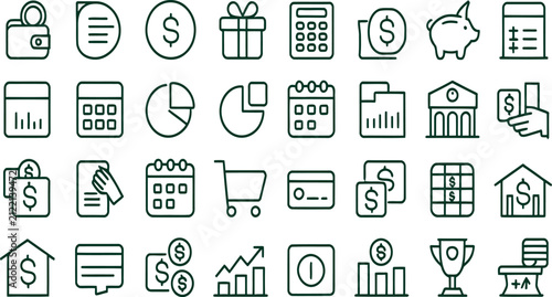 Financial and Banking Line Icons Set - Payment, Wallet, Credit Card and Investment Vector Collection