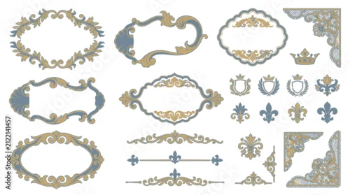 Fototapeta na wymiar Ornate Vintage Frames and Borders, Decorative Elements, Isolated