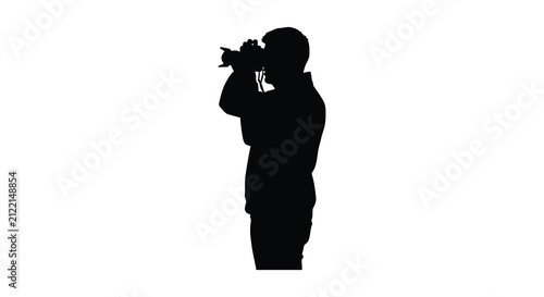 Foto Photographer Silhouette Against White Background Black And White Profile