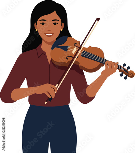 Fotografía Young woman playing a musical instrument in a stylized artistic flat illustratio