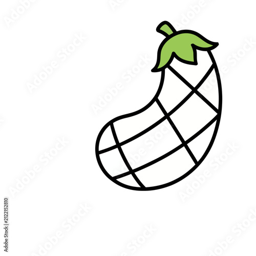 White eggplant with green stem and grid pattern
