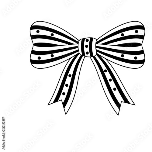 Black and white striped bow with polka dots