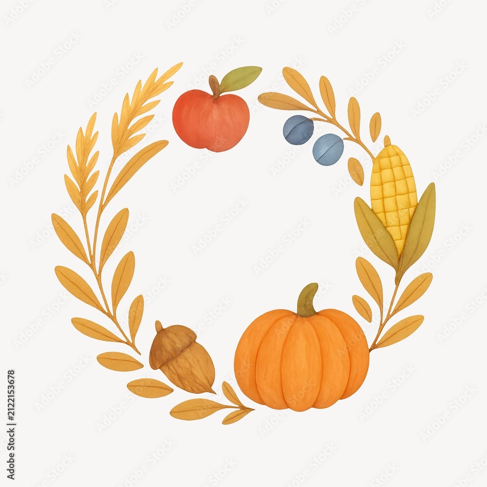 Fototapeta premium Autumn harvest wreath illustration