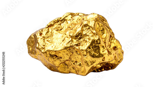 A large natural raw gold nugget with realistic metallic texture and irregular shape, isolated on transparent background, PNG