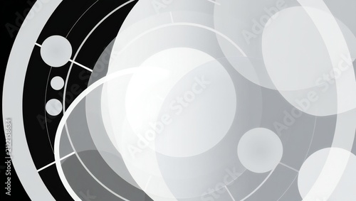 Abstract geometric pattern with circles and lines in black and white