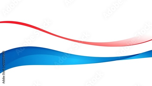 Abstract red and blue smooth wave lines flowing on a horizontal background