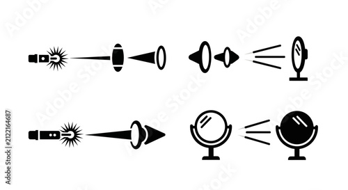 Light reflection and optics physics icons.