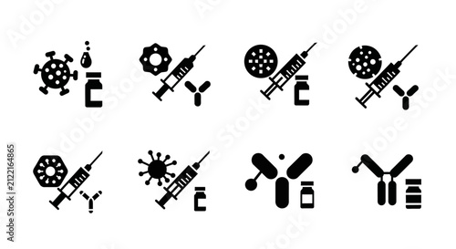 Medical virus and vaccine syringe icons.