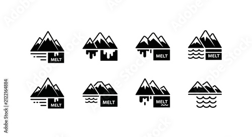 Melting glacier mountain icons for climate change concepts.