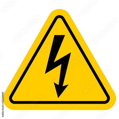 Canvastavla High voltage electrical warning sign, yellow triangular hazard symbol with black