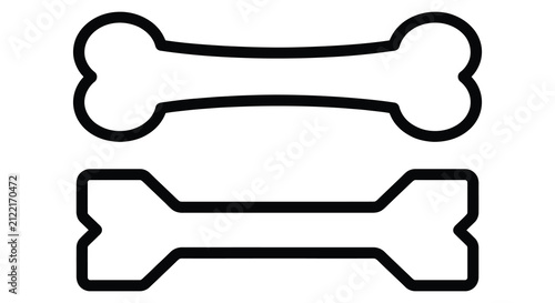 Canvastavla Two black and white bone shapes on a white background simple line art illustrati