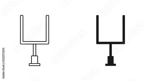 American football goal post icon set in line and solid black styles for stadium design themes