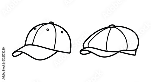 Two baseball caps black line art illustration on a white background cap