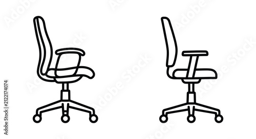 Fotografie Office chair line art illustration with five star base and adjustable backrest w