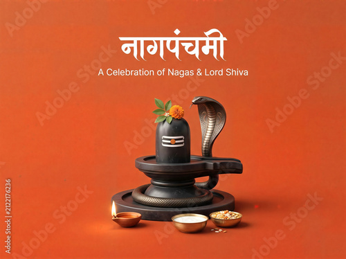 Lord Shiva Mahadeva Symbol Shivlinga with cobra snake, traditional Hindu puja Naag Panchami spiritual worship concept Background. 