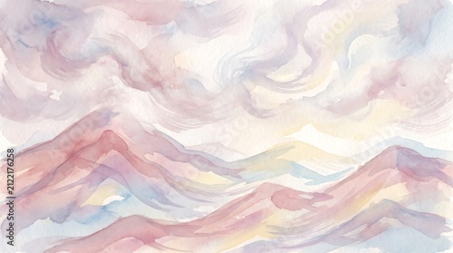 Soft Pastel Watercolor Abstract Mountain Landscape