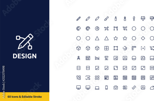 Design Line Icon Collection Featuring Graphic Design Tools, Creative Editing, UI Elements and Editable Stroke Outline Vector Icon Set