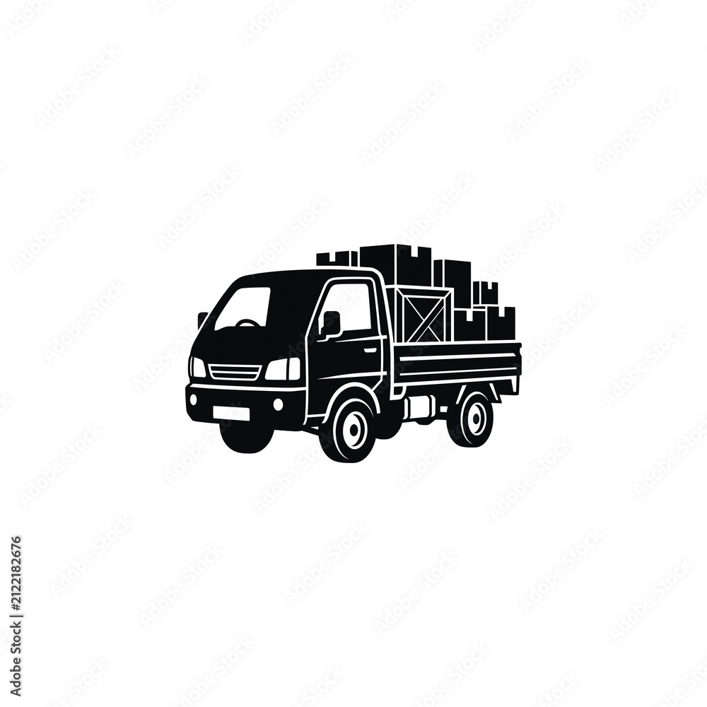 Obraz premium Flatbed Truck Carrying Packages Monochrome Symbol