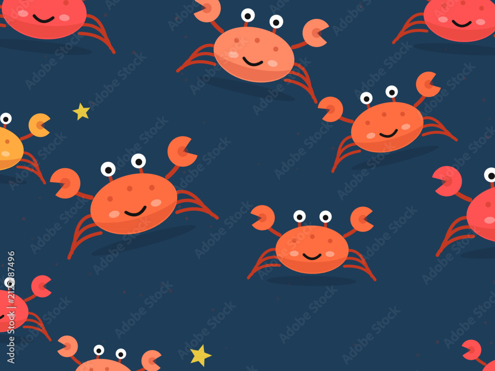 Fototapeta premium Cute Crabs Beach Pattern Background Design